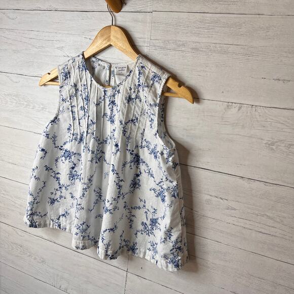 Melrose & Market Blouse Womens Size XS Blue & White Pintuck Floral Sleeveless - Picture 5 of 15